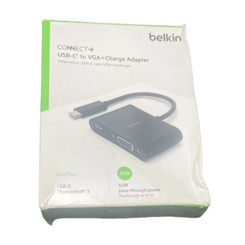 Belkin USB-C VGA Adapter 60W Power Delivery Thunderbolt 3 NEW Rough Box
